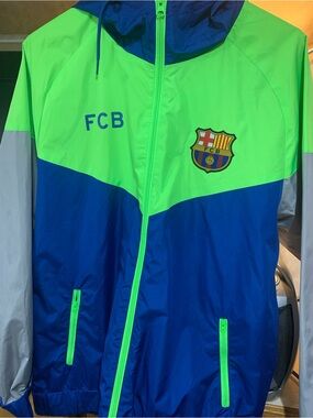 FCB Women's Neon Green and Blue Rain Jacket with Hood